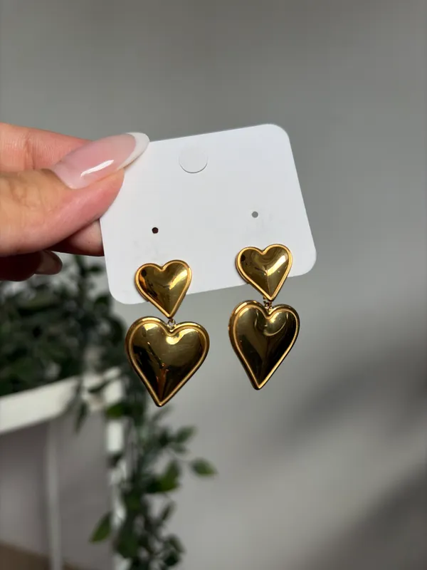 Double Heart Drop Earrings