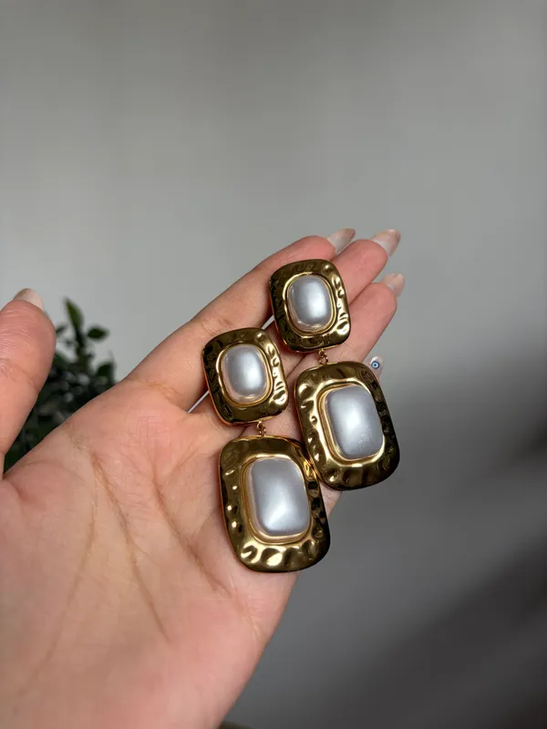 Pearl Rectangle Statement Earrings
